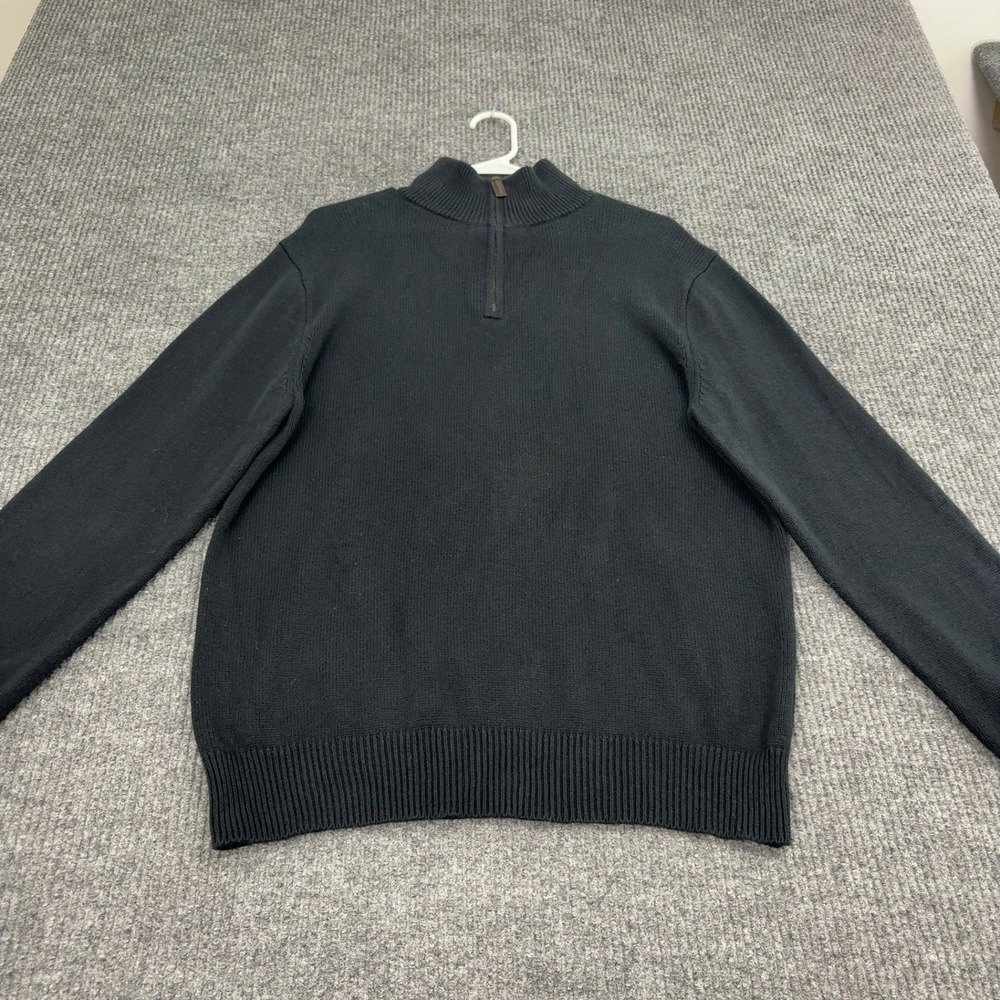 J Crew Sweater Mens M Black Cotton Cashmere Quarter Zip Mock Neck Classic‎
